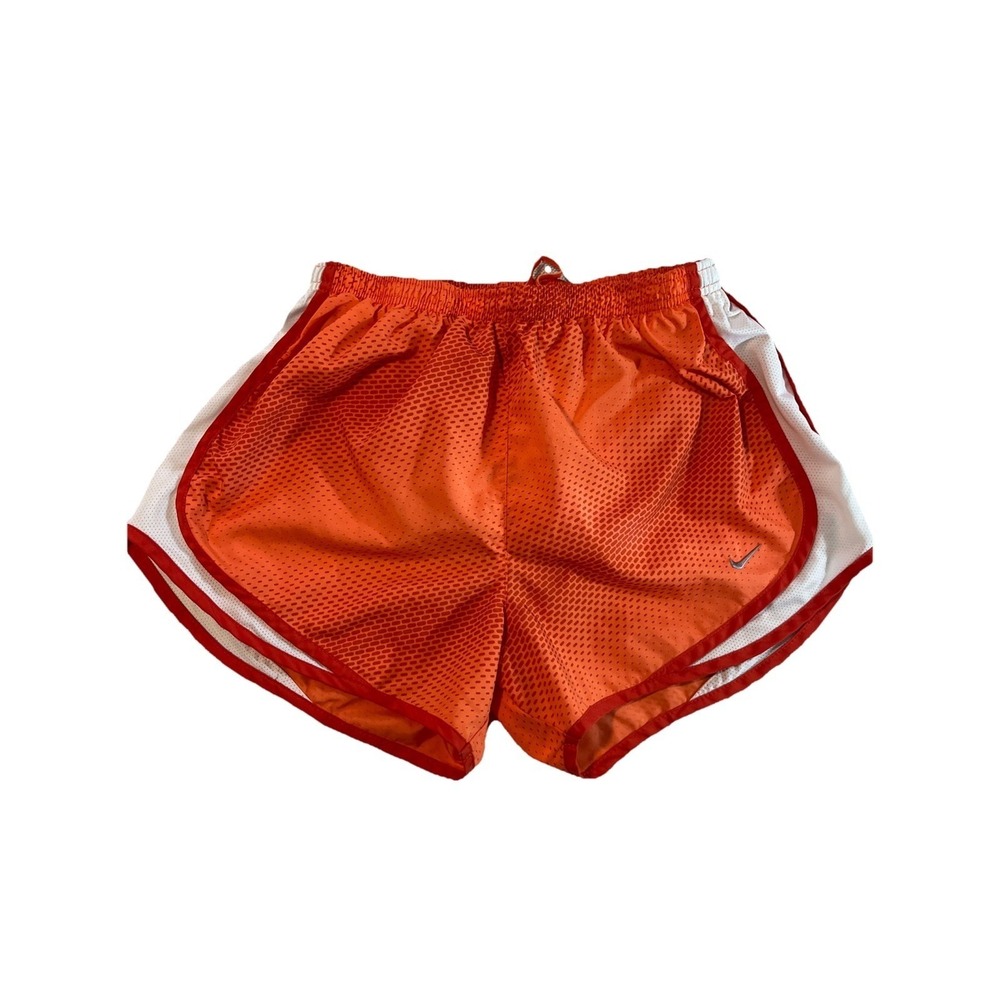 Nike Womens Dri-FIT Running Shorts Orange White Mesh Athletic Size M
